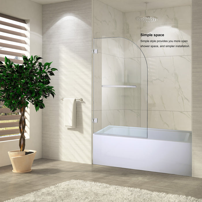 34x58 Chartreuse Matte Black Frameless Tub Door – Hinged Glass Panel for Modern Bathrooms
