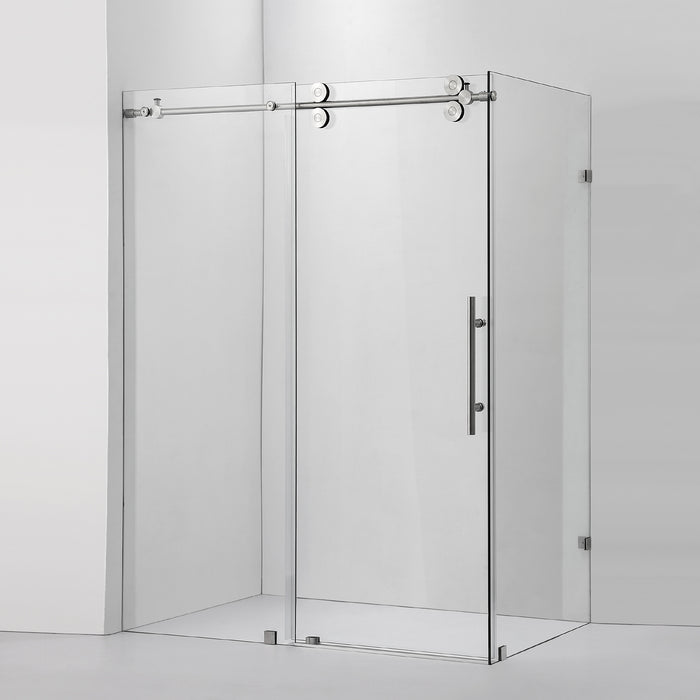 Villena 52" W x 78" H Rectangle Single Sliding Frameless Shower Enclosure in Brushed Gold