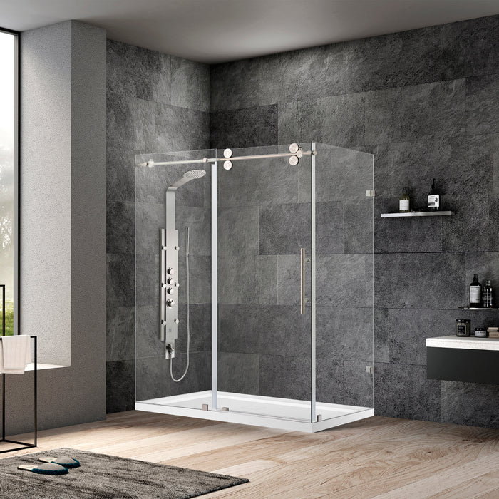 Villena 52" W x 78" H Rectangle Single Sliding Frameless Shower Enclosure in Brushed Gold