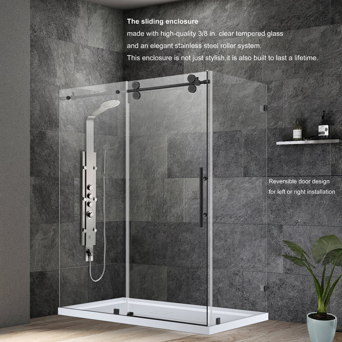 Villena 52" W x 78" H Rectangle Single Sliding Frameless Shower Enclosure in Brushed Gold