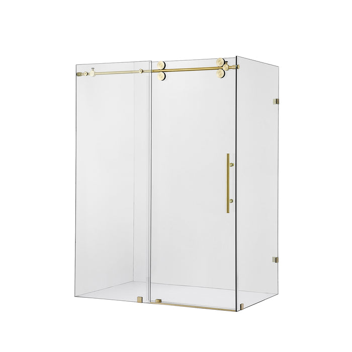 Bradley 56" Rectangle Shower Enclosure – Brushed Gold Frameless Glass with Single Slide Door