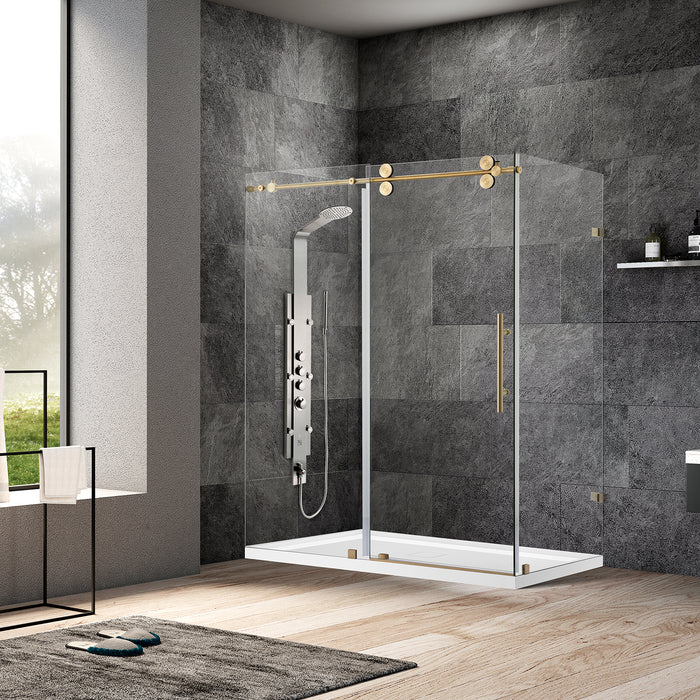 Bradley 56" Rectangle Shower Enclosure – Brushed Gold Frameless Glass with Single Slide Door