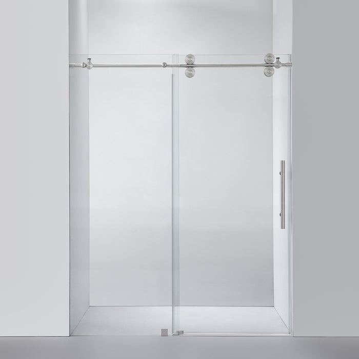 Clay 60 x 78 Frameless Shower Door – Brushed Nickel Single Sliding Panel for Walk-In Showers