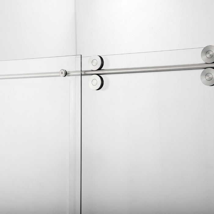Clay 60 x 78 Frameless Shower Door – Brushed Nickel Single Sliding Panel for Walk-In Showers