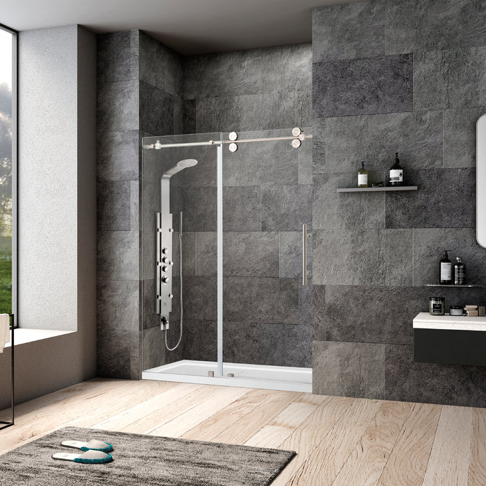 Clay 60 x 78 Frameless Shower Door – Brushed Nickel Single Sliding Panel for Walk-In Showers