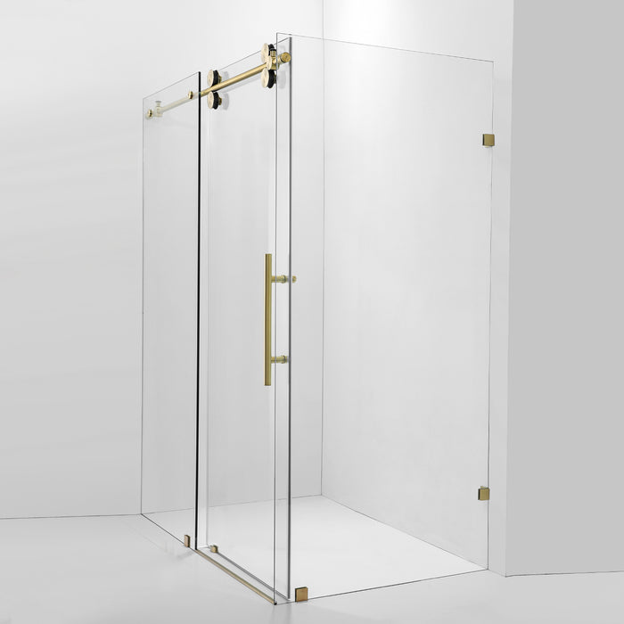 60-Inch Monterey Frameless Glass Shower Enclosure – Modern Brushed Gold with Single Slide Door