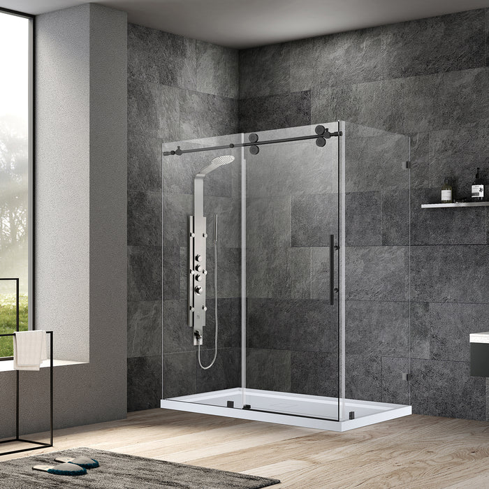 Briar 64 x 78 Rectangle Shower Enclosure – Frameless Matte Black with Sliding Glass Door