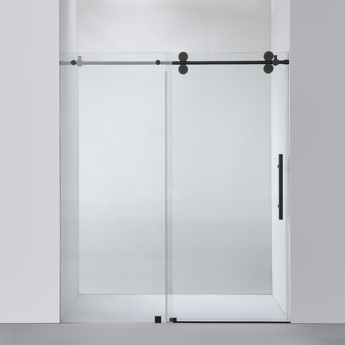 Bright 68-Inch Frameless Glass Shower Door – Matte Black Single Slide for Modern Bathrooms