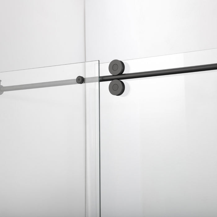 Bright 68-Inch Frameless Glass Shower Door – Matte Black Single Slide for Modern Bathrooms