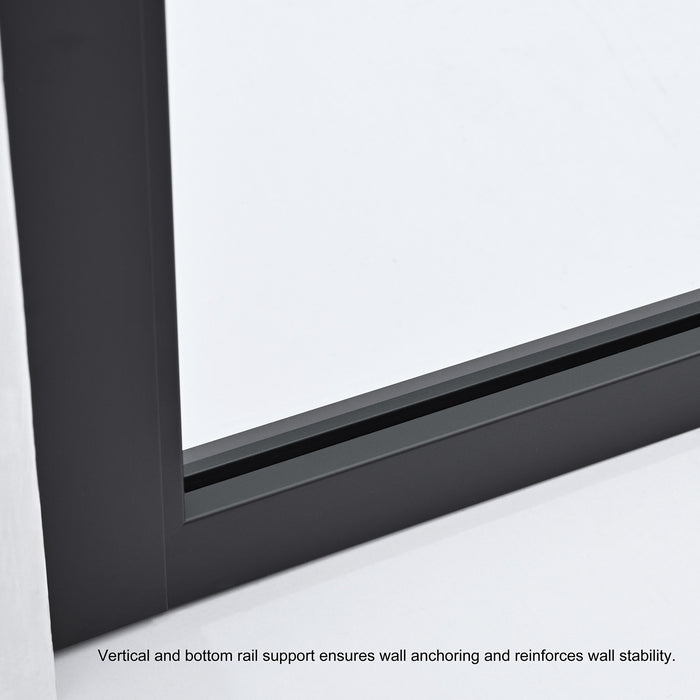 34-Inch Opalescent Matte Black Fixed Glass Panel – Framed Shower Screen with Sleek Modern Look