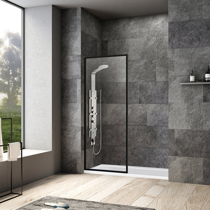 34-Inch Opalescent Matte Black Fixed Glass Panel – Framed Shower Screen with Sleek Modern Look