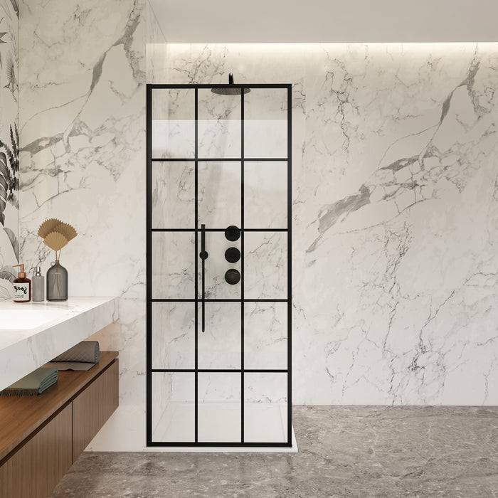 Frameless Kalliope 34-Inch Shower Door – Clear Glass Panel with Matte Black Finish