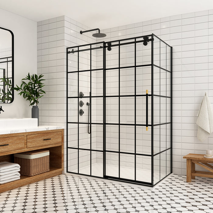 Kamari 48-Inch Sliding Frameless Shower – Matte Black Glass Enclosure with Modern Look
