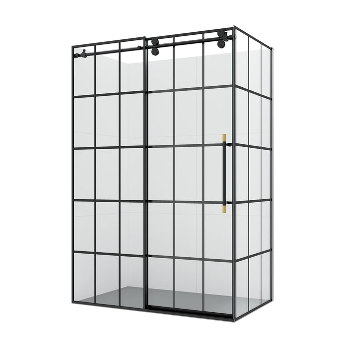 Kamari 48-Inch Sliding Frameless Shower – Matte Black Glass Enclosure with Modern Look