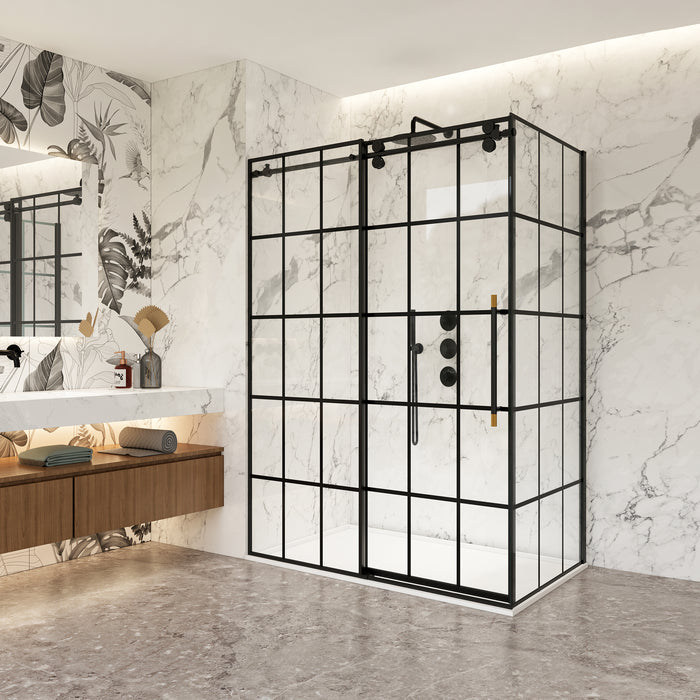 Kamari 48-Inch Sliding Frameless Shower – Matte Black Glass Enclosure with Modern Look