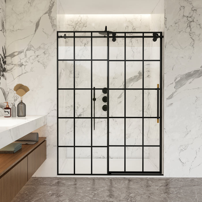Ladera 56"W x 78"H Frameless Shower Door – Matte Black Sliding Glass Panel Design