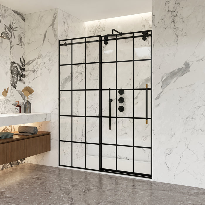 Ladera 56"W x 78"H Frameless Shower Door – Matte Black Sliding Glass Panel Design