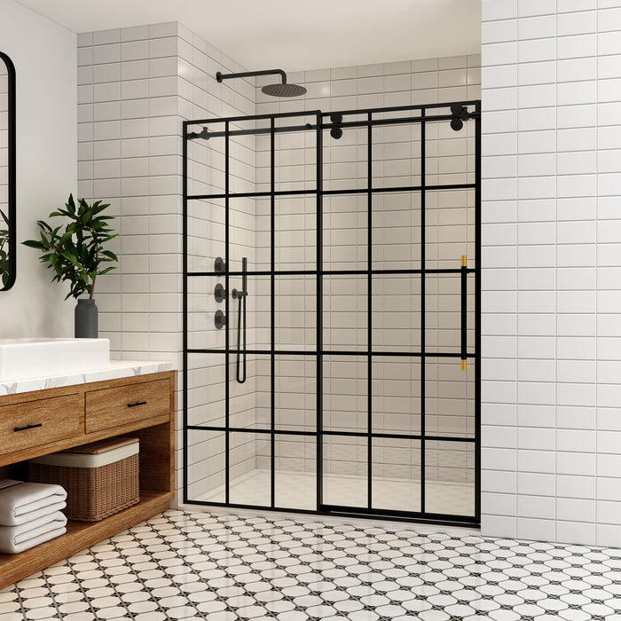 60-Inch Lavish Sliding Shower Door – Frameless Matte Black Design with Clear Glass
