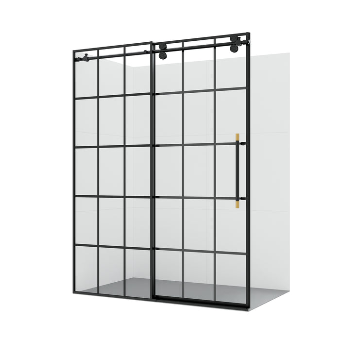 60-Inch Lavish Sliding Shower Door – Frameless Matte Black Design with Clear Glass