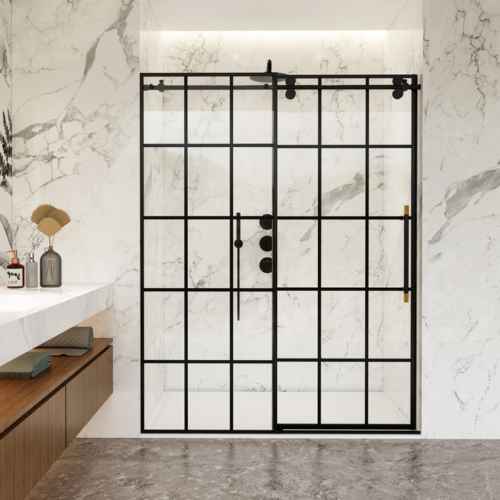 60-Inch Lavish Sliding Shower Door – Frameless Matte Black Design with Clear Glass