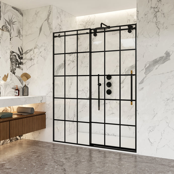 60-Inch Lavish Sliding Shower Door – Frameless Matte Black Design with Clear Glass