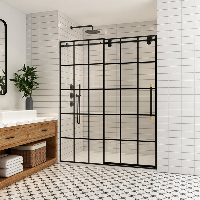 64"W Larkspur Matte Black Sliding Shower Door – Frameless Modern Bathroom Entry