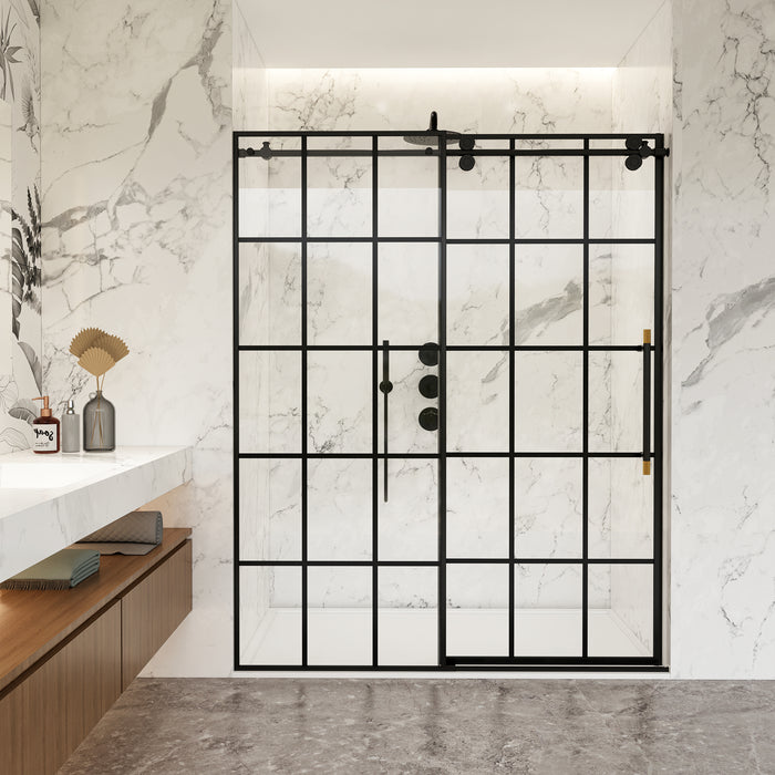 64"W Larkspur Matte Black Sliding Shower Door – Frameless Modern Bathroom Entry