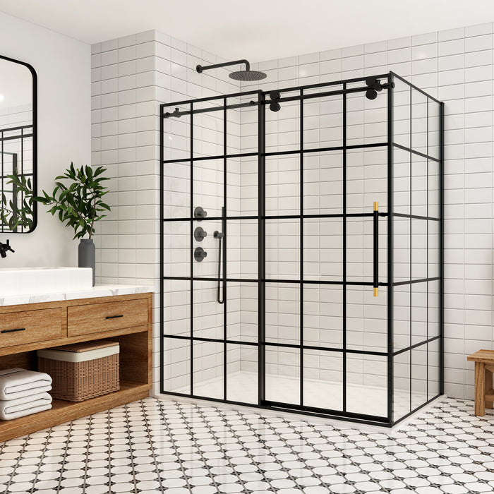 68x78 Lichen Sliding Shower Enclosure – Matte Black Frame, Modern Frameless Look