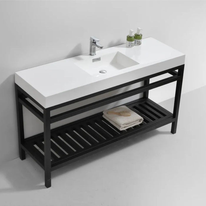 Sixtine 60" Matt Black 316L Stainless Steel Console Vanity – Modern Single Sink with Acrylic Integrated Top