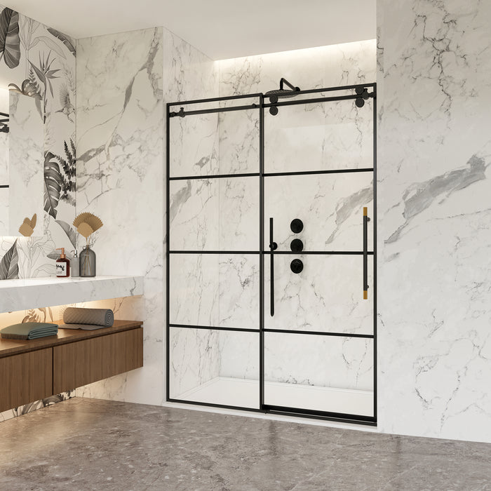 Xenia 48-Inch Matte Black Shower Door – Single Sliding Panel