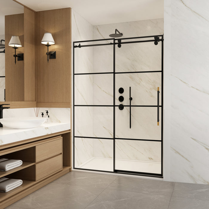 Xenia 48-Inch Matte Black Shower Door – Single Sliding Panel