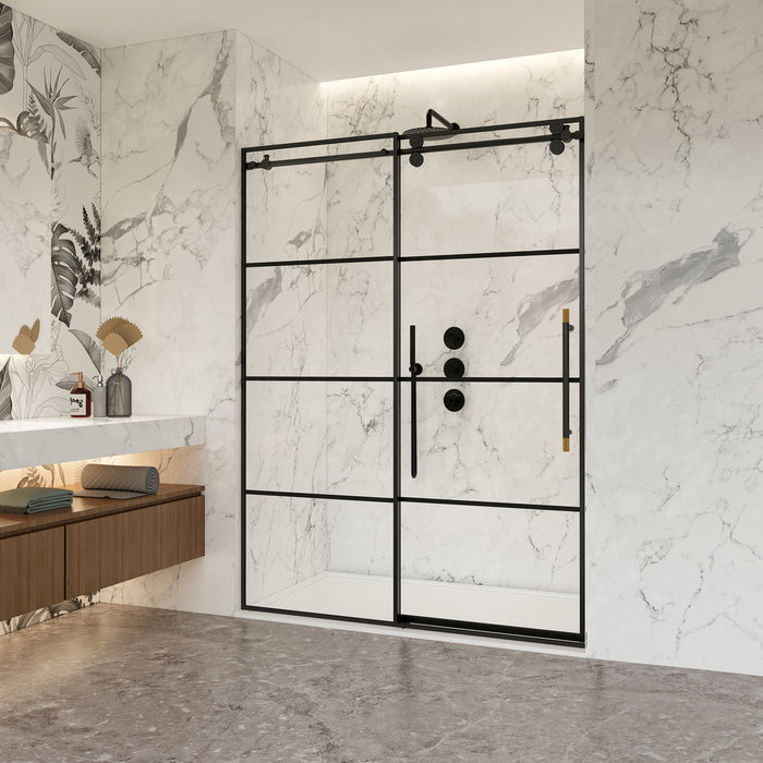 Yarrow Matte Black Frameless Shower Door – 56 Inch Slide