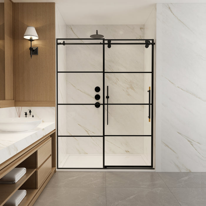 Yarrow Matte Black Frameless Shower Door – 56 Inch Slide