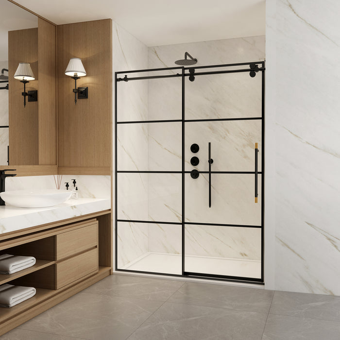 Yarrow Matte Black Frameless Shower Door – 56 Inch Slide