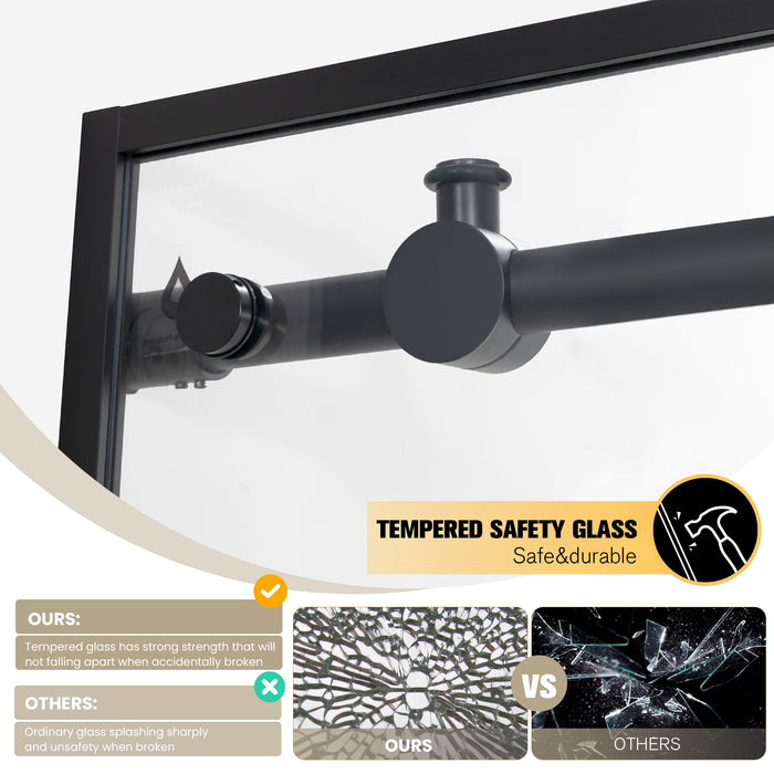 Yarrow Matte Black Frameless Shower Door – 56 Inch Slide