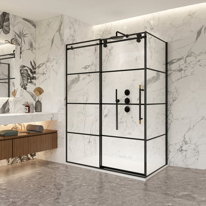 56-Inch Xenon Frameless Shower Enclosure – Matte Black Slide