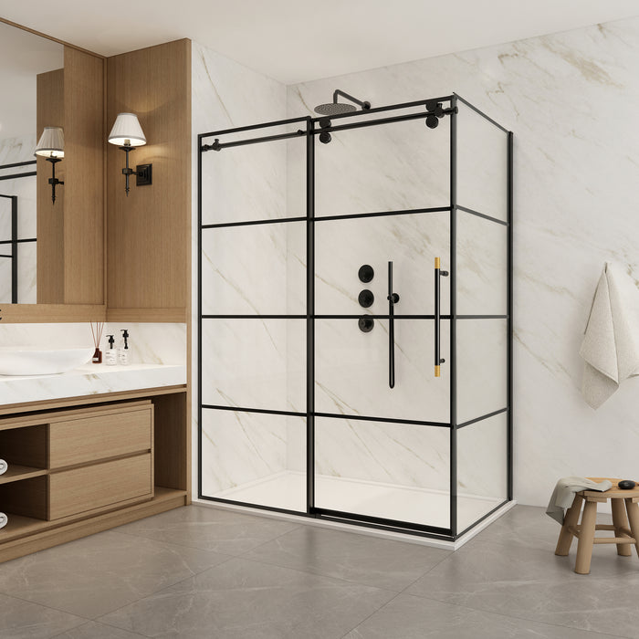 56-Inch Xenon Frameless Shower Enclosure – Matte Black Slide