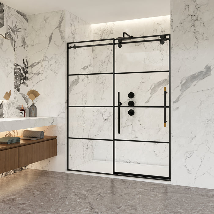 Aerie 68" Frameless Sliding Shower Door in Matte Black – Modern Minimalist Design