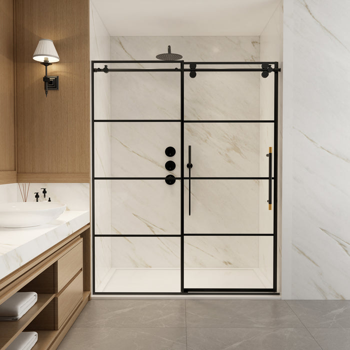 Aerie 68" Frameless Sliding Shower Door in Matte Black – Modern Minimalist Design