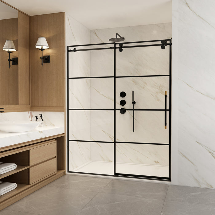 Aerie 68" Frameless Sliding Shower Door in Matte Black – Modern Minimalist Design