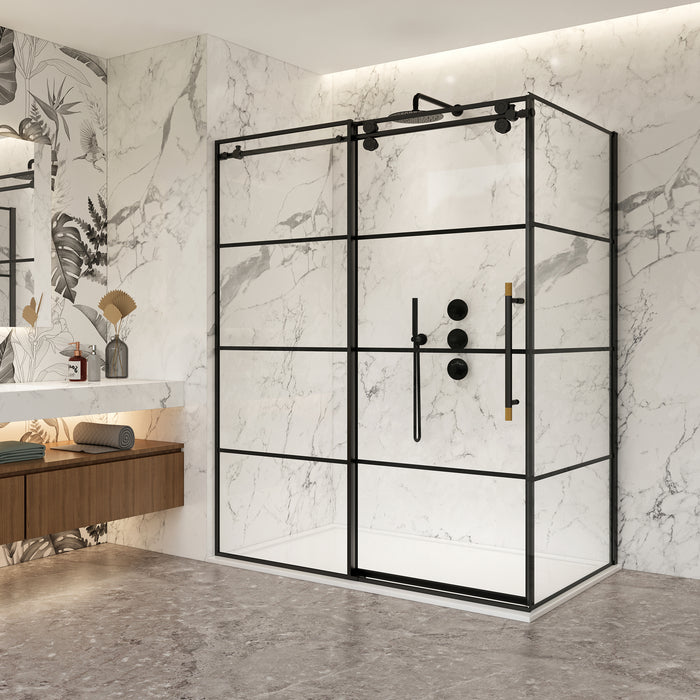 Zinnia Frameless Shower Enclosure – 64"W Sliding Matte Black