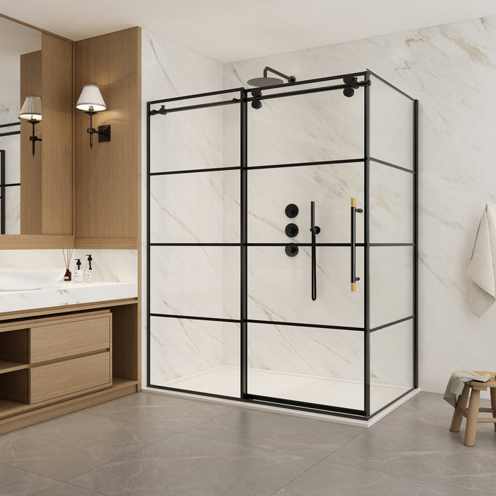 Zinnia Frameless Shower Enclosure – 64"W Sliding Matte Black