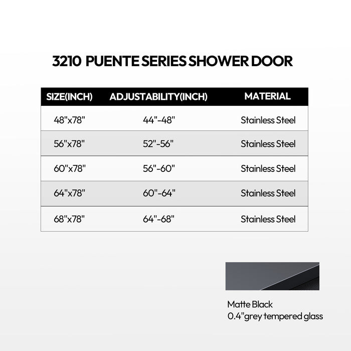 Helix Matte Black 60" Sliding Shower Door – Frameless Glass