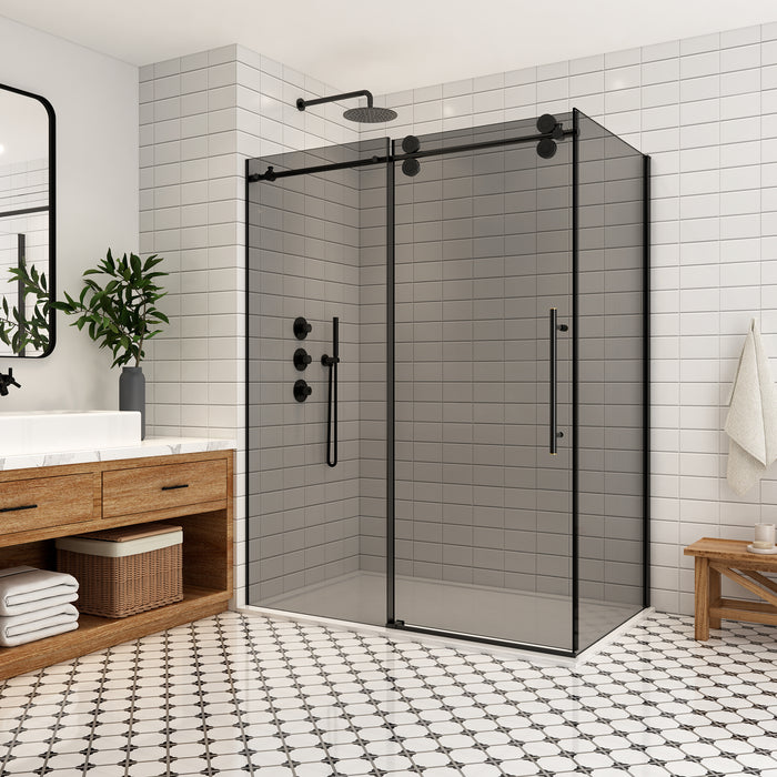 Jett 64-Inch Frameless Shower Enclosure – Matte Black Glass