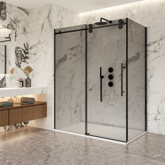 Jett 64-Inch Frameless Shower Enclosure – Matte Black Glass