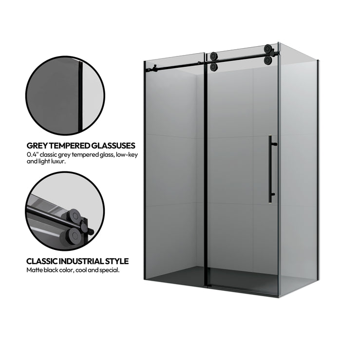 Jett 64-Inch Frameless Shower Enclosure – Matte Black Glass