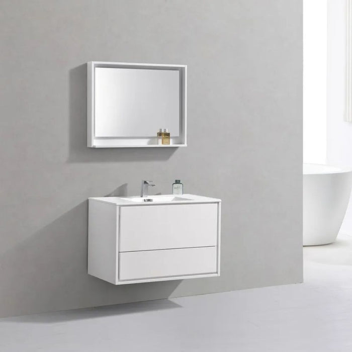 Lavana 36" White Wall Mount Modern Bathroom Vanity – High Gloss Finish with Push-Open Drawers