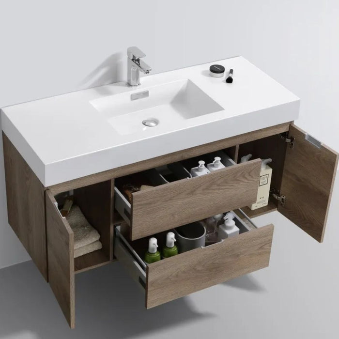 Bliss 48" Butternut Wall Mount Modern Bathroom Vanity