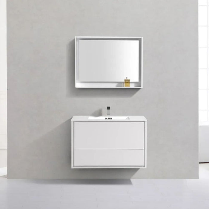 Lavana 36" White Wall Mount Modern Bathroom Vanity – High Gloss Finish with Push-Open Drawers