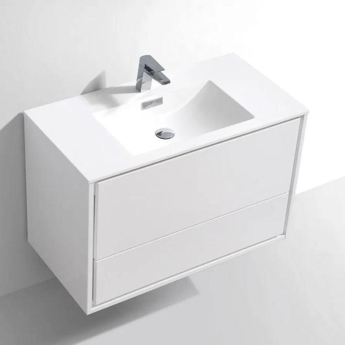 Lavana 36" White Wall Mount Modern Bathroom Vanity – High Gloss Finish with Push-Open Drawers